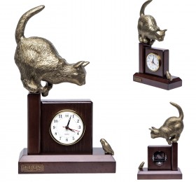Часы "Кошка с птичкой", бронзовая
