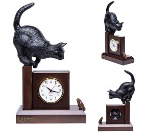 Часы "Кошка с птичкой", чёрная